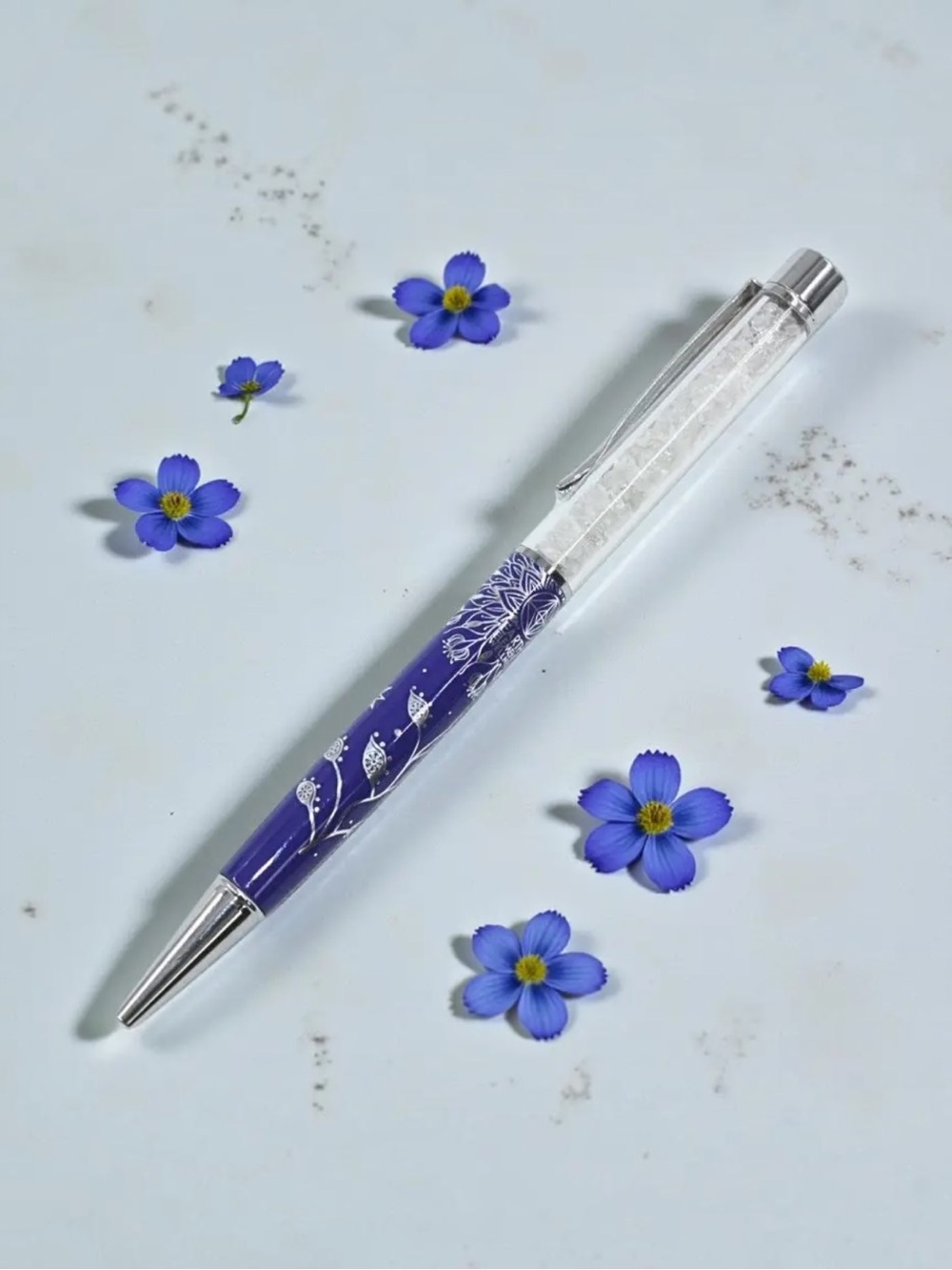 Blue Crystal Quartz Ballpoint Pen Floral Writing Pen Gift